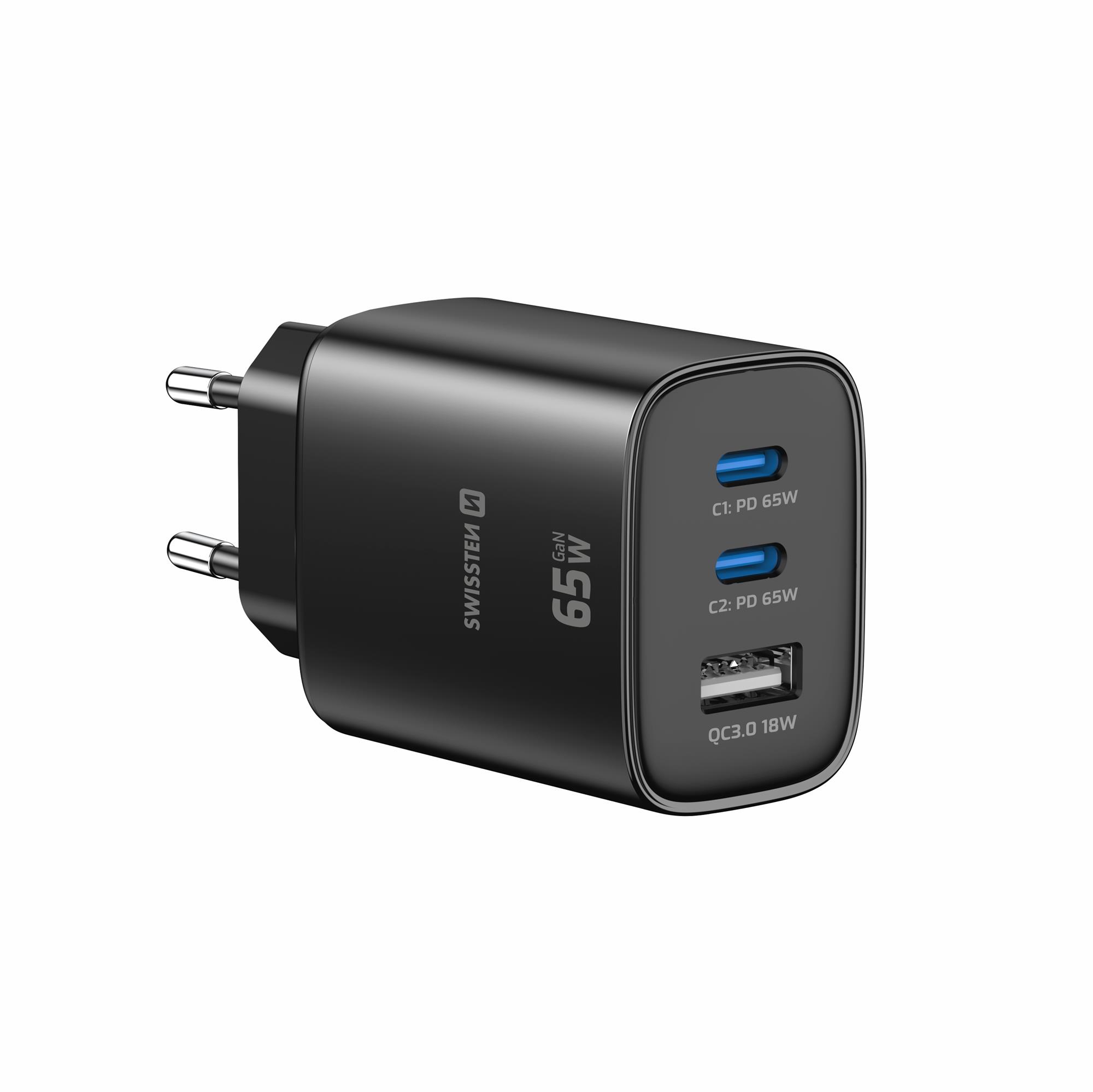 Swissten Edge GaN adaptér 65 W, černý