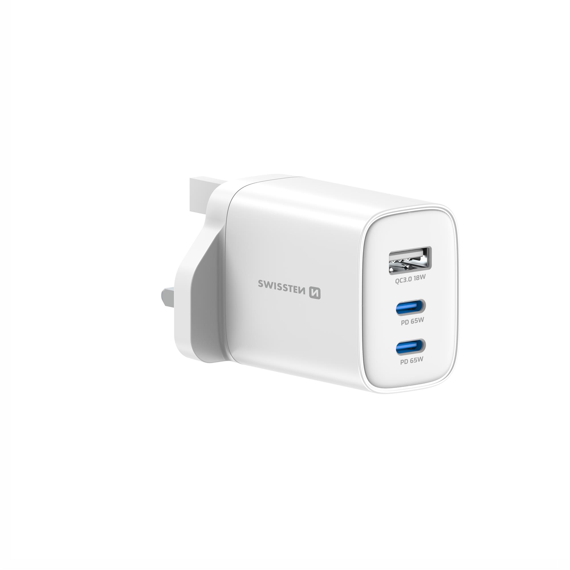Swissten Edge GaN síťový adaptér 65 W, bílý (UK)