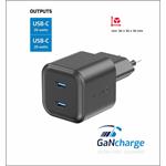 Swissten GaN adaptér 2× USB-C 20W, černý  