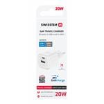Swissten GaN adaptér 20 W + USB-A, biely  