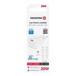 Swissten GaN adaptér 20W + USB-C kabel, bílý  