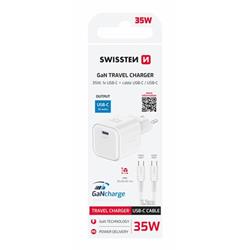 Swissten GaN adaptér 35W + USB-C kabel, bílý  