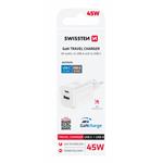 Swissten GaN adaptér 45W + USB-A, bílý  