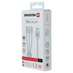 Swissten kabel Textile 3in1 MFi 1,2 m, stříbrný