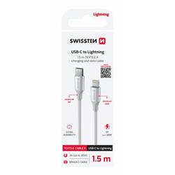 Swissten kabel Textile II USB-C / Lightning 1,5 m, bílý