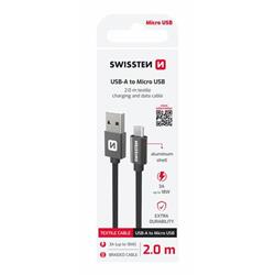Swissten kabel Textile USB / Micro USB 2 m, černý