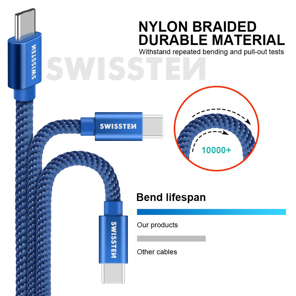 Swissten kabel USB-C, modrý, 2 m