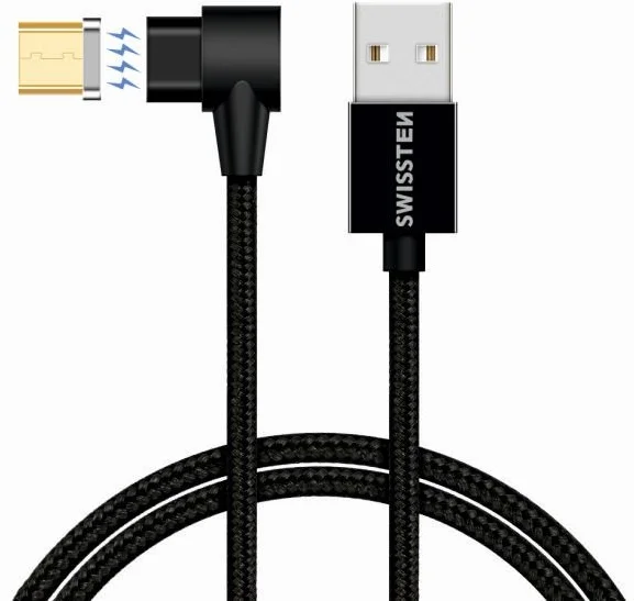 Swissten magnetický kabel Micro USB 1,2 m, černý