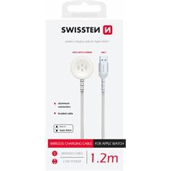 Swissten Opletený magnetický kabel pro Apple Watch kovový, USB-A 1,2m, bílý