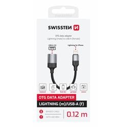 Swissten OTG adaptér Textile Lightning (samec) / USB-A (samice) 0,12m, černý