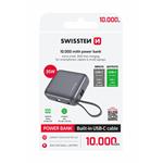 Swissten Power bank Space 10000mAh 35W s integrovaným kabelem USB-C, stříbrná