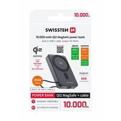 Swissten powerbanka MagSafe Qi2 10000 mAh, černá