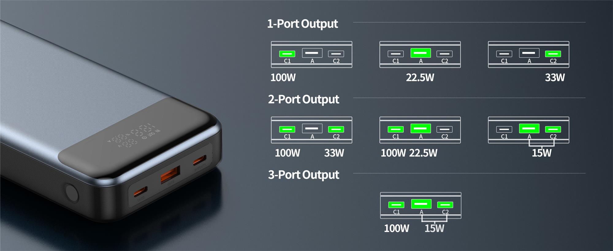 Swissten powerbanka notebook 30000 mAh, šedá