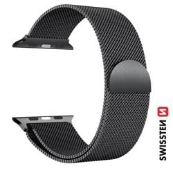 Swissten remienok pre Apple Watch, milánsky štýl, 42–49 mm, čierny