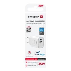 SWISSTEN SÍŤOVÝ ADAPTÉR EDGE GaN 1x USB-C PD 35W + 1x USB-A 18W QC BÍLÝ