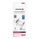 SWISSTEN SÍŤOVÝ ADAPTÉR EDGE GaN 1x USB-C PD 35W + 1x USB-A 18W QC, PRO UK ZÁSUVKU BÍLÝ
