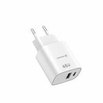 SWISSTEN SÍŤOVÝ ADAPTÉR EDGE GaN 1x USB-C PD 45W + 1x USB-A 18W QC BÍLÝ