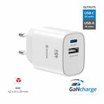 SWISSTEN SÍŤOVÝ ADAPTÉR EDGE GaN 1x USB-C PD 45W + 1x USB-A 18W QC BÍLÝ