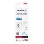 SWISSTEN SÍŤOVÝ ADAPTÉR GaN 1x USB-C 20W PD A 1x USB-A 18W QC BÍLÝ