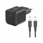 SWISSTEN SÍŤOVÝ ADAPTÉR GaN 1x USB-C 20W POWER DELIVERY ČERNÝ + DATOVÝ KABEL USB-C/USB-C 1,2 M ČERNÝ