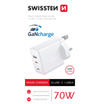 SWISSTEN SÍŤOVÝ ADAPTÉR GaN 2x USB-C + 1x USB 70W pro UK zásuvku