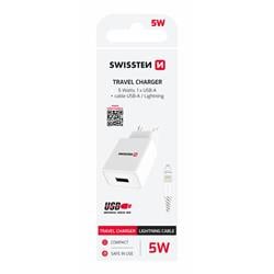 SWISSTEN SÍŤOVÝ ADAPTÉR SMART IC 1x USB 1A POWER + DATOVÝ KABEL USB / LIGHTNING 1,2 M BÍLÝ