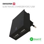 Swissten adaptér Smart IC 2× USB 3A + Micro USB kabel, černý  