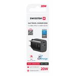 Swissten Tenký síťový adaptér GaN USB-C + USB-A 30W, bílý