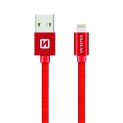SWISSTEN Textile Lightning, datový kabel, červený, 0,2 m 71523106 - Mobilní telefony - příslušenství