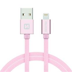 SWISSTEN Textile Lightning, datový kabel, růžovo zlatý, 2 m 71523305 - Mobilní telefony - příslušenství