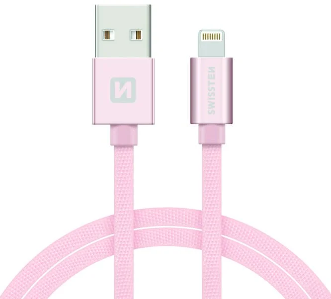 SWISSTEN Textile Lightning, datový kabel, růžovo zlatý, 1,2 m