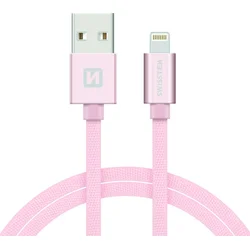 SWISSTEN Textile Lightning MFi, datový kabel, růžovo zlatý, 1,2 m 71524205 - Mobilní telefony - příslušenství