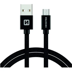 SWISSTEN Textile Micro USB, dátový kábel, čierny, 1,2 m 71522201