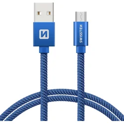 SWISSTEN Textile Micro USB, datový kabel, modrý, 0,2 m 71522108 - Mobilní telefony - příslušenství
