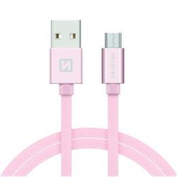 SWISSTEN Textile Micro USB, datový kabel, růžovo zlatý, 1,2 m