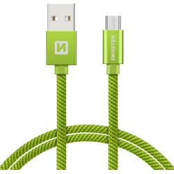 SWISSTEN Textile Micro USB, datový kabel, zelený, 0,2 m 71522107 - Mobilní telefony - příslušenství