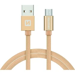 SWISSTEN Textile Micro USB, dátový kábel, zlatý, 2 m 71522304
