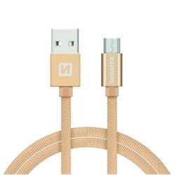 SWISSTEN Textile Micro USB, datový kabel, zlatý, 2 m