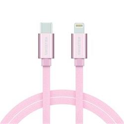 SWISSTEN Textile USB-C / Apple Lightning, datový kabel, růžovo zlatý, 1,2m