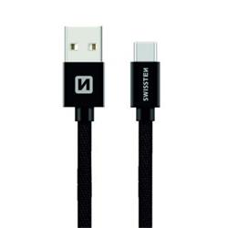 SWISSTEN Textile USB-C, data cable, black, 1.2 m