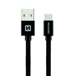 SWISSTEN Textile USB-C, datový kabel, černý, 1,2 m