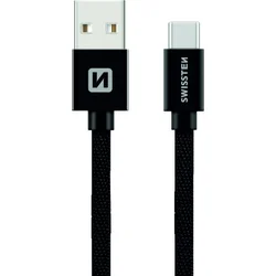 SWISSTEN Textile USB-C, dátový kábel, čierny, 1,2 m 71521201