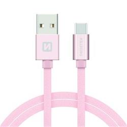 SWISSTEN Textile USB-C, datový kabel, růžovo zlatý, 2 m