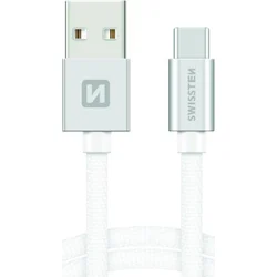 SWISSTEN Textile USB-C, dátový kábel, strieborný, 1,2 m 71521203