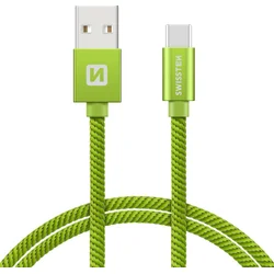 SWISSTEN Textile USB-C, datový kabel, zelený, 0,2 m 71521107 - Mobilní telefony - příslušenství