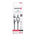 Swissten Textilní datový kabel 4in1 3A 1,5m, černý