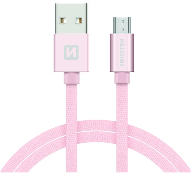 SWISSTEN Textilný dátový kábel Micro USB, ružové zlato, 1,2 m