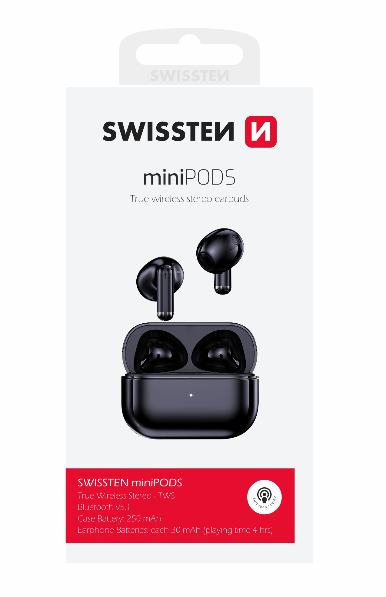Swissten TWS sluchátka Minipods, černá