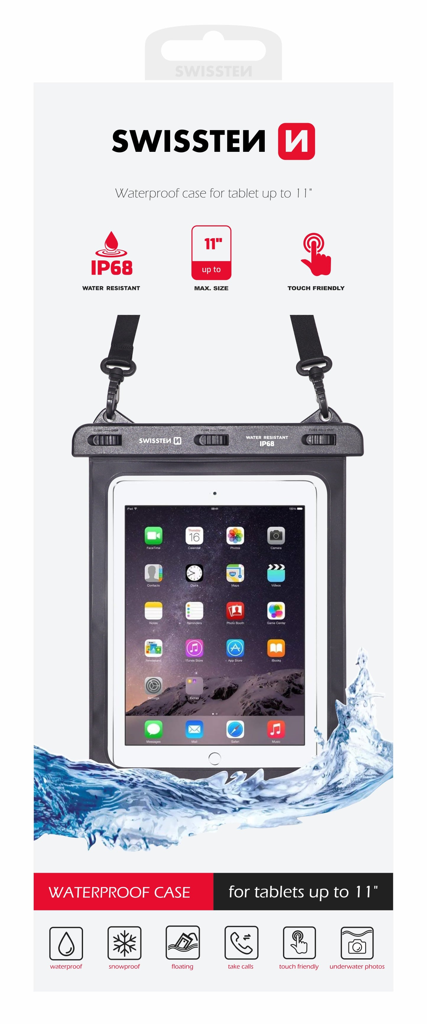 Swissten vodotěsné pouzdro pro tablet 11", černé