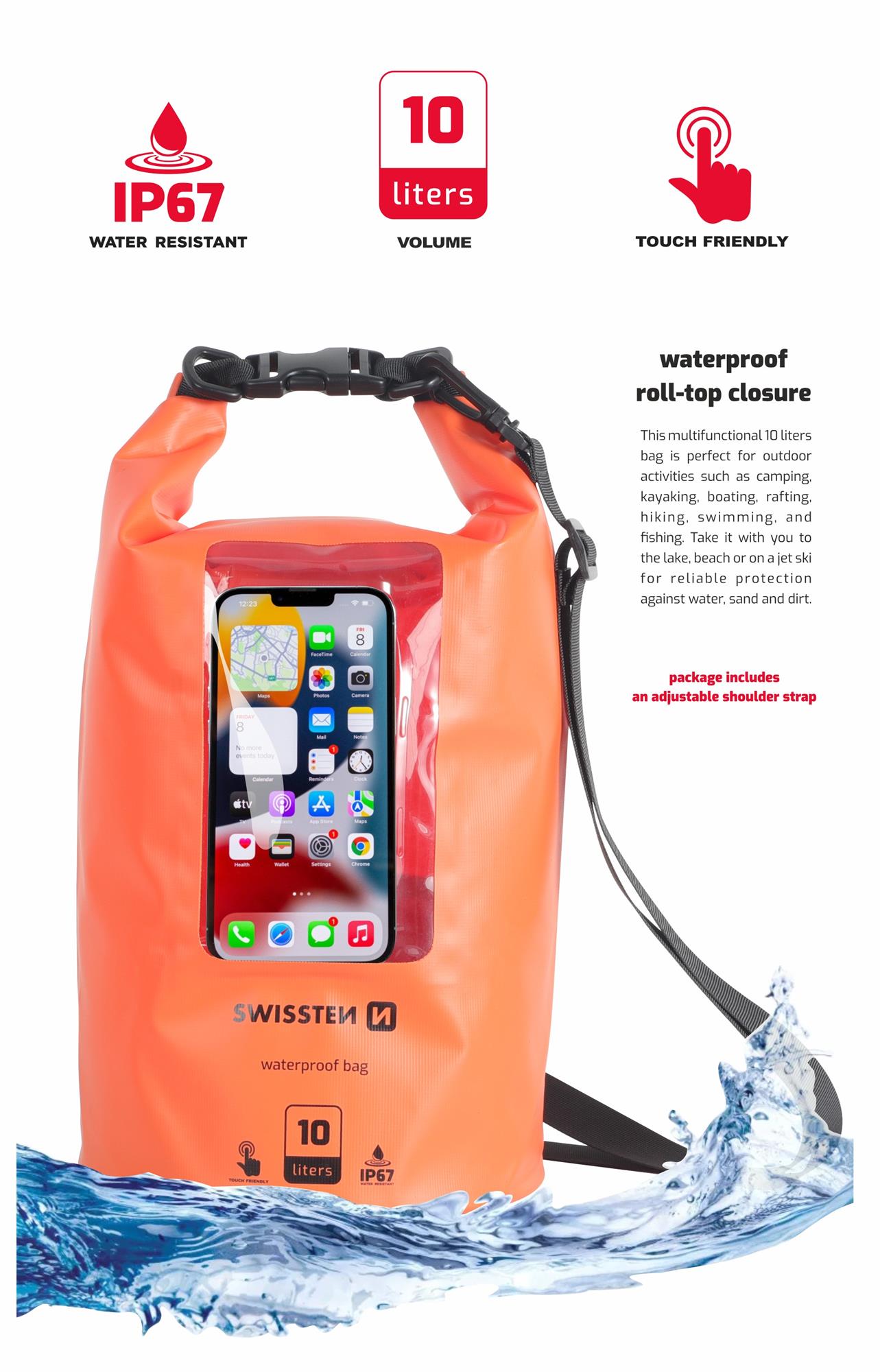 Swissten Waterproof 10L, oranžové